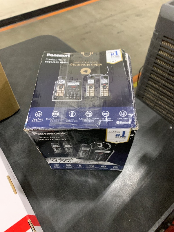 Photo 1 of Panasonic Cordless Phone with Advanced Call Block, Link2Cell Bluetooth, One-Ring Scam Alert, and 2-Way Recording, Phone with Answering Machine, 3 Handsets - KX-TGF973B (Black/Silver Trim)
