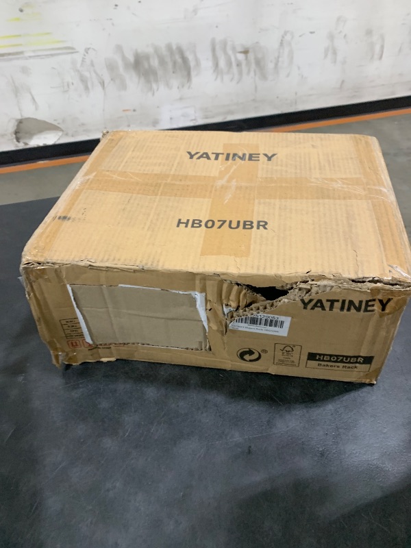 Photo 1 of YATINEY Mini Fridge Stand, Coffee Bar Station with Charging Station, Microwave Stand with Small Refrigerator Storage, 57.5"H Bakers Rack, Kitchen Storage Rack with X-Shaped Brace, Rustic Brown HB07UBR