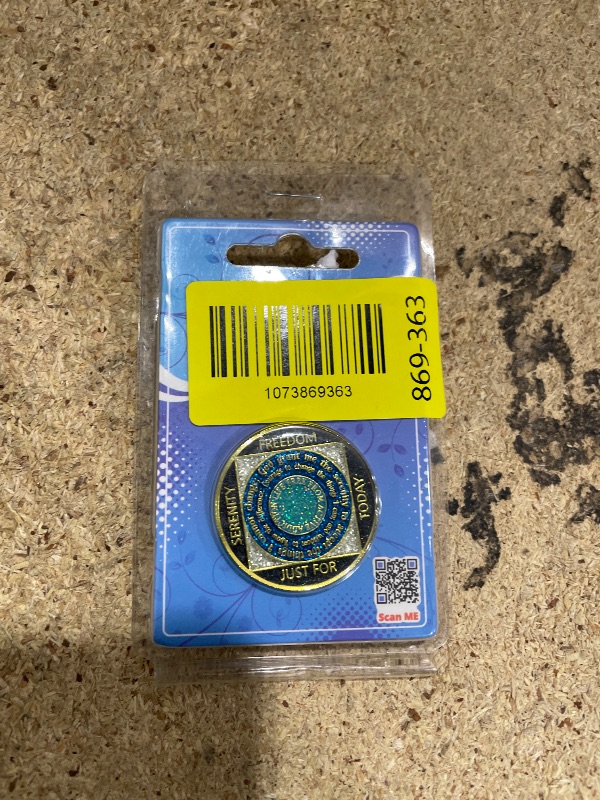 View 2 of (1-50 Years) NA 2 Year Crystals and Glitter Medallion, Golden Color Plated Coin, Black Rainbow, Blue Glitter and Four Clear Crystals (NA 2 Year Crystals and Glitter, Gold Color Medallion)