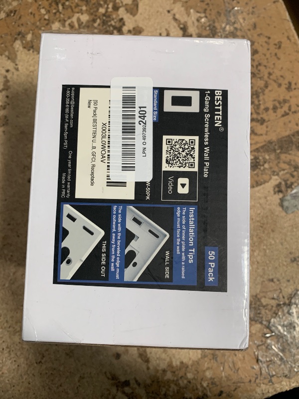 Photo 1 of (50 Pack) BESTTEN USWP6 Matte Snow White Screwless Wall Plate, 1 Gang Switch Plate, Decorator Receptacle Outlet Cover, H4.69” x W2.91”