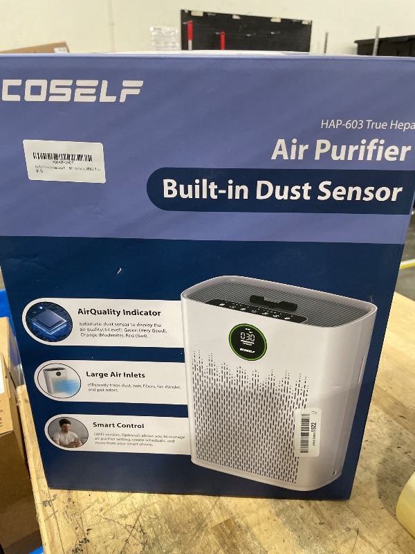 Photo 1 of **FACTORY SEALED** ECOSELF Smart Air Purifier for Home Large Rooms, with WiFi Control, Covers Up to 2400 Ft², Smart Mode, AQI Display, 22dB Sleep Mode & Aromatherapy with 2X-Power Filtration, HAP603WF, White