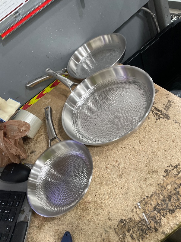 Photo 1 of *MISSING LIDS* VEDNHOL Titanium Pans set with 2Lids,8+10+12Inch Pure Titanium Hammered Upgarde Pro Non-Toxic Skillet for Cooking, PFAS/PFOA/PTFE Free Cookware, Dishwasher&Oven Safe, Kitchen Induction Compatible