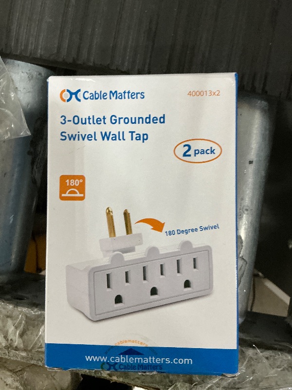 Photo 1 of [ETL Listed] Cable Matters 2-Pack 3-Outlet Grounded 180 Degree Swivel Wall Tap, 3 Plug Wall Adapter, Multi-Plug Outlets, White