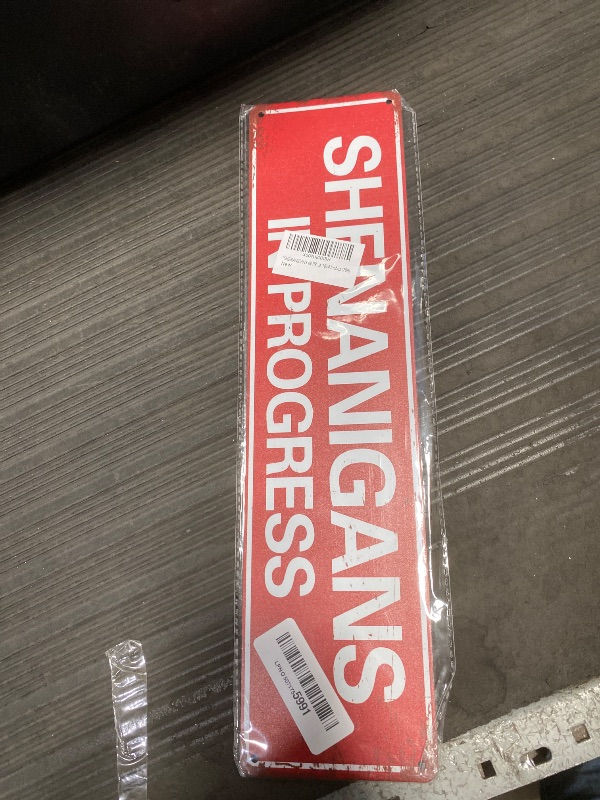 Photo 1 of "SHENANIGANS IN PROGRESS" Metal Sign – Funny Gift Vintage Metal Wall Decor for Bedroom, Bathroom, Kitchen, Cafe, Office, Man-Cave 16x4 Inches (709)