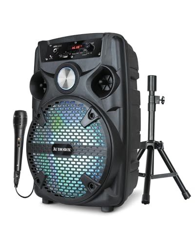 Photo 1 of (MAJOR USAGE, SOLD FOR PARTS) AUDIOBOX ABX-82S Portable 8" PA Speaker with Stand, WaveSync™ Technology, Bluetooth, LED Lights, 1100W - Includes Microphone & USB Cable