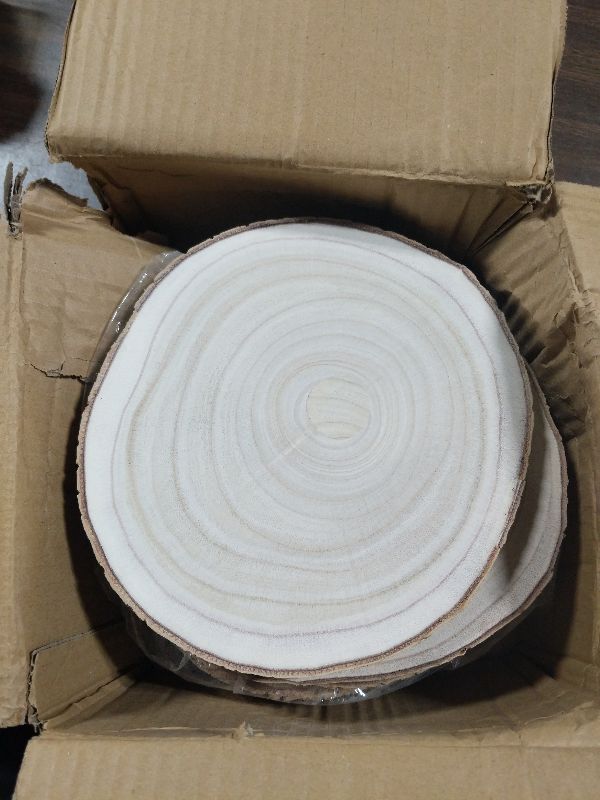 Photo 1 of 10 Pcs Natural Paulownia Wood Slices 8-9 Inches, Unfinished Wooden Rounds for Table Centerpieces, DIY Crafts & Wedding Decor