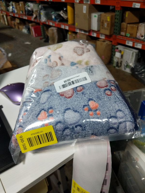 Photo 1 of 1 Pack 3 Blankets Super Soft Fluffy Premium Fleece Pet Blanket Flannel Paw Printed Throw for Dog Puppy Cat (Large 41x31'', Beige, Grey, Navy)