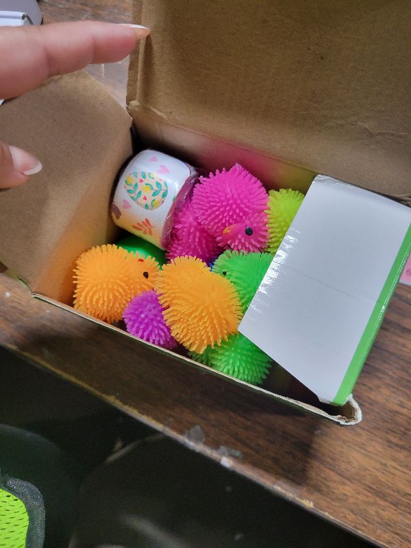 Photo 1 of 12Pcs Easter Eggs Filled Multicolored LED Chicks & Ducks Puffer Balls Squeeze Toys,Stress Relief Fidget Toys,Sensory Toys for Kids,Party Favors,Easter Basket Stuffers,Extra Gift with 12 Slap Bracelets