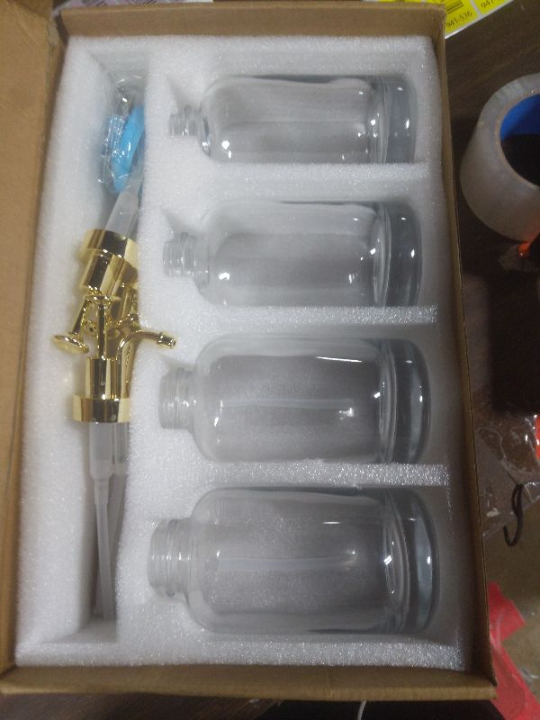 Photo 1 of 16.9 oz (500 ml) Coffee Syrup Dispenser Set- 4 Glass Bottles with Gold Pumper and Syrup Labels - Precise Dispensing and Stylish Addition to Coffee Shop, Cafe or Home Bar