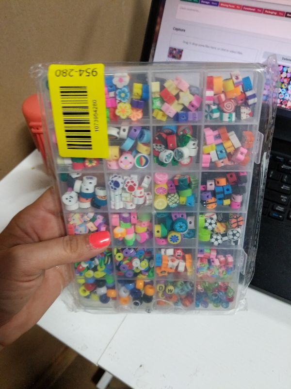 Photo 1 of 1000PCS Polymer Clay Beads Bracelet Making kit, 24 Style Cute Fun Beads Fruit Flower Animal Cake Butterfly Heart Beads Charms for Jewelry Necklace Earring Making DIY Accessories for Women Girls