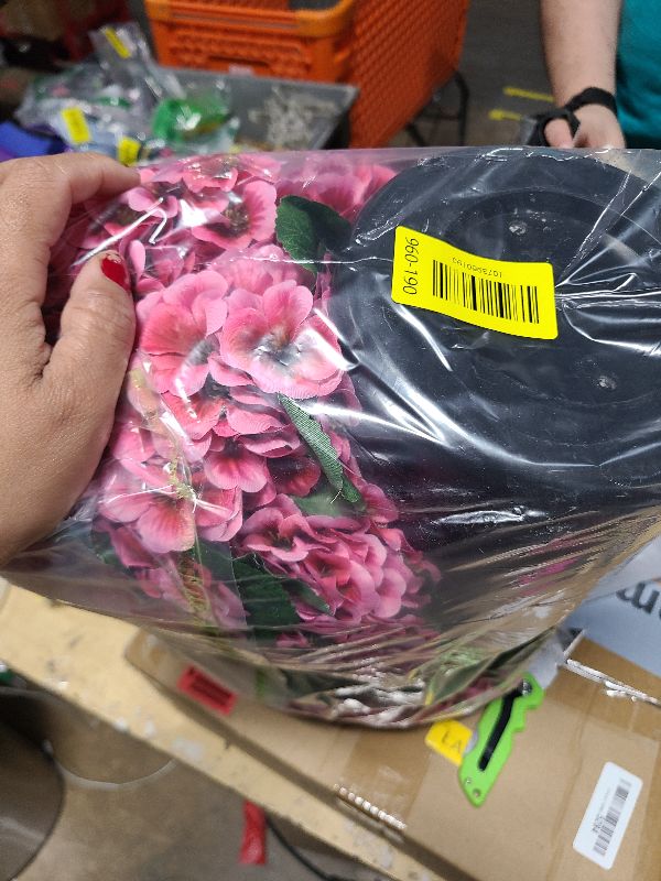 Photo 1 of 2 Pack Artificial Geranium Flowers Topitary Trees for Outdoors, UV Resistant Geraniums Potted Bushes Look Real Silk Faux Plants for Front Door Garden Porch Planter Farmhouse Home Decor (Peach Red)