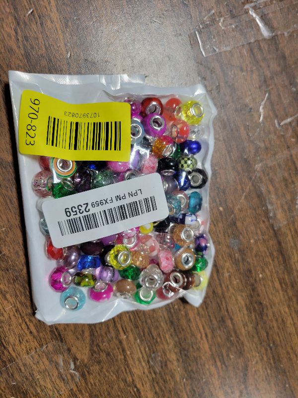 Photo 1 of 100 Pieces Large Hole Beads Spacer Bead Mixed Assorted European Craft Big Beads Large Hole Lampwork Murano Fairy Wand Garden Bead for DIY Pens Charms Bracelet Necklace Keychain Jewelry Making Supplies