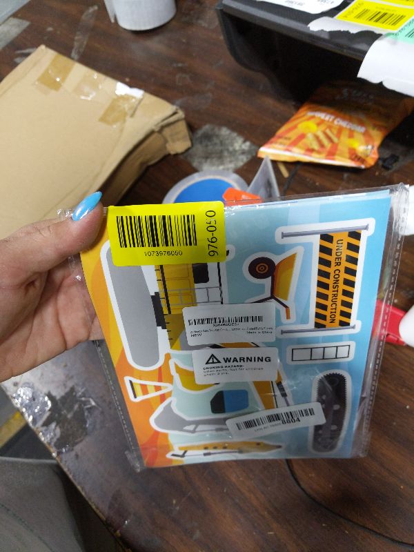 Photo 1 of 24 Sheets Make Your Own Construction Vehicle Stickers for Kids Boys, Make-a-Face Engineering Vehicles Fire Trucks Excavator for Construction Themed Party Favors