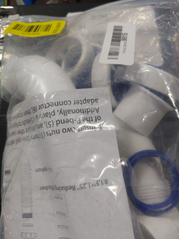Photo 1 of (1 Pack) Yariwiz White P Trap 1-1/2 Inch for Bathroom Kitchen Sink Drain Pipe Tubular Kit with Adjustable J-Bend, Tailpiece, Threaded Adapter and Blue TPE Washer KSD-008W