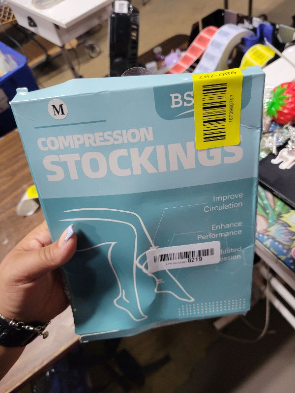 Photo 1 of 2 Pairs Sheer Compression Socks for Women - 15-20 mmHg Knee High Sheer Compression Stockings for Support Circulation Swelling Edema Work Office Travel, Beige, Medium