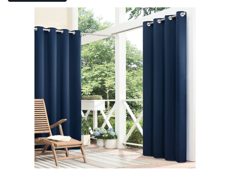 Photo 1 of ***SIMILAR IMAGEN*** ECLIPSE Bradford Waterproof Blackout Thermal Insulated Grommet Outdoor Curtain for Patio or Porch (1 Panel), 52 in x 84 in, Navy