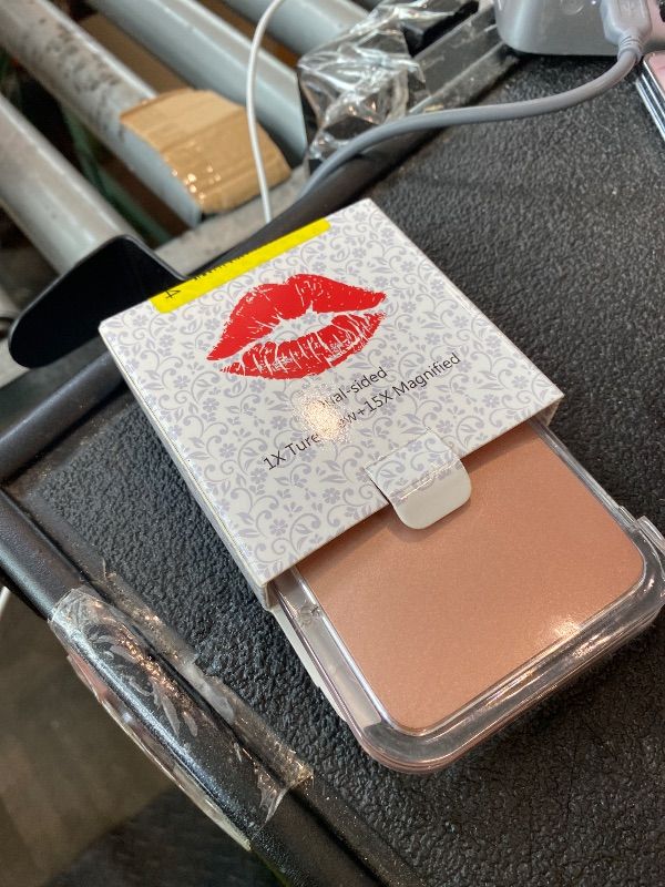 Photo 1 of [MINOR DAMAGE] SANTOO Compact 15X Magnifying Makeup Mirror for Travel, Small Pocket Mirror-Handheld, Foldable & Portable 2-Sided with 15X Magnifying and 1X Mirror for Purses - Square 3.3 x 3.3 inch (Rose Gold)
