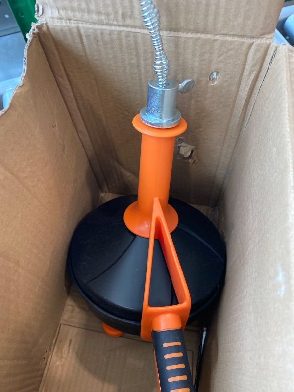 Photo 1 of [MISSING PARTS] Drain Auger, Clog Remover with Drill Adapter, 25 Feet Flexible Plumbing Snake Use Manually or Powered for Kitchen, Bathroom and Shower Sink, Comes with Gloves (orange)