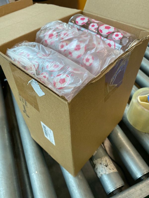 View 3 of [PARTIAL SET: MISSING CUPS] Jingmore 12 Pack 14.2 oz Pink Soccer Plastic Cups with Lid and Straw Clear Soccer Reusable Cups with Lids and Straws Tumbler Senior Night Gifts for Pink Birthday Sports Themed Party Supplies