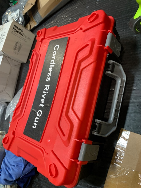 Photo 1 of ****MISSIING BATTERY*****Cordless Rivet Gun Tool Compatible with Milwaukee 18V Max Battery, Brushless Electric Automatic Rivet Gun for Rivets 1/8'', 5/32'', 3/16", Led Light, for Metal, Plastic and Leather(No Battery)