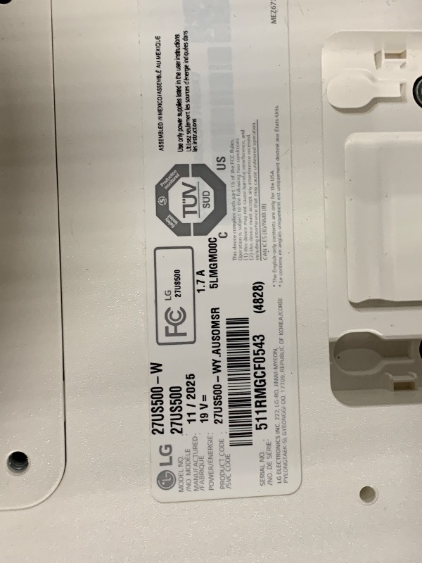 Photo 1 of ***FOR PARTS ONLY*****LG 27US500-W Ultrafine Monitor 27-Inch 4K UHD (3840x2160) HDR10 IPS Borderless Design Reader Mode Flicker Safe Switch App HDMI DisplayPort - White
