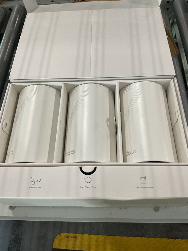 Photo 1 of ** USED** TP-Link Deco 7 Pro BE63 Tri-Band WiFi 7 BE10000 Whole Home Mesh System - 6-Stream 10 Gbps, 4x2.5G Ports Wired Backhaul, 4X Smart Internal Antennas, VPN, HomeShield, Free Expert Support (3-Pack)