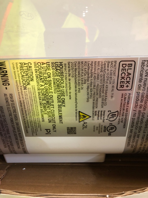 Photo 1 of ***DAMAGED - SEE NOTES/PICTURES*** BLACK+DECKER Smart Portable Air Conditioner, 12,000 BTU (8,350 BTU SACC) for Rooms up to 550 Sq. Ft., Smart Portable AC with Follow Me Remote and Window Kit, BPACT12WT, White