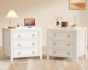 Photo 1 of ***PARTIAL SET - PRICE ADJUSTED*** Huuger Paint Night Stand with Charger Station and USB-C Port, 3 Drawer Nightstands Set of 2, Larger Wider Bedside Table, Modern End Table, for Bedroom, White Nightstand
