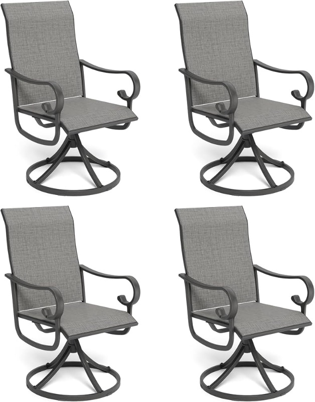 Photo 1 of ***FACTORY SEALED******PARTIAL SET - PRICE ADJUSTED*** Betterhood Patio Swivel Chairs Set of 4, Outdoor Dining Chairs with High Back Design, Patio Dining Chairs with Breathable Material for All Weathers, Metal Rocking Frame for Backyard Deck Lawn Garden