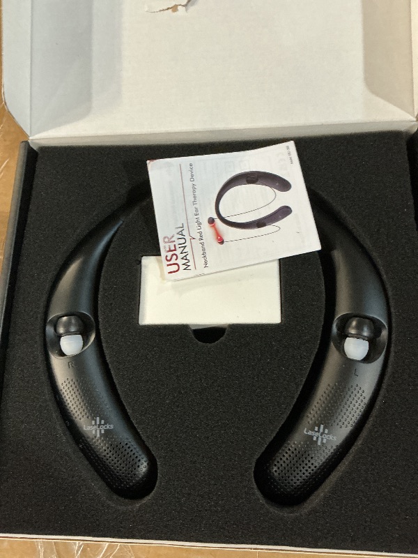 Photo 1 of **ONLY ONE EAR WORKS**LaseLocks Red Light for Ears, Portable Ear Wellness Device, Wearable Red Light Device, Neckband Design with Adjustable Earbud Cord, Featuring 3-Level Adjustment
