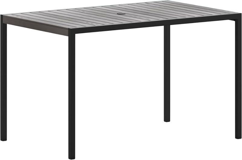 Photo 1 of ***FACTORY SEALED - OPENED FOR INSPECTION***TRUCK/TRAILER PICKUP ONLY***Outdoor Dining Table with Synthetic Gray Wash Teak Poly Slats - Steel Framed Restaurant Table with Umbrella Holder Hole
64x36