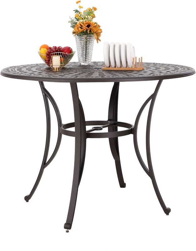 Photo 1 of ***FACTORY SEALED - OPENED FOR INSPECTION***TRUCK/TRAILER PICKUP ONLY***PHI VILLA Cast Aluminum Round High Bar Dining Tables for 6 Person, 54" Dia Engraved Cast-Top Aluminum Table with 2.1" Umbrella Hole, Patio Bar Height Table for Lawn Garden
