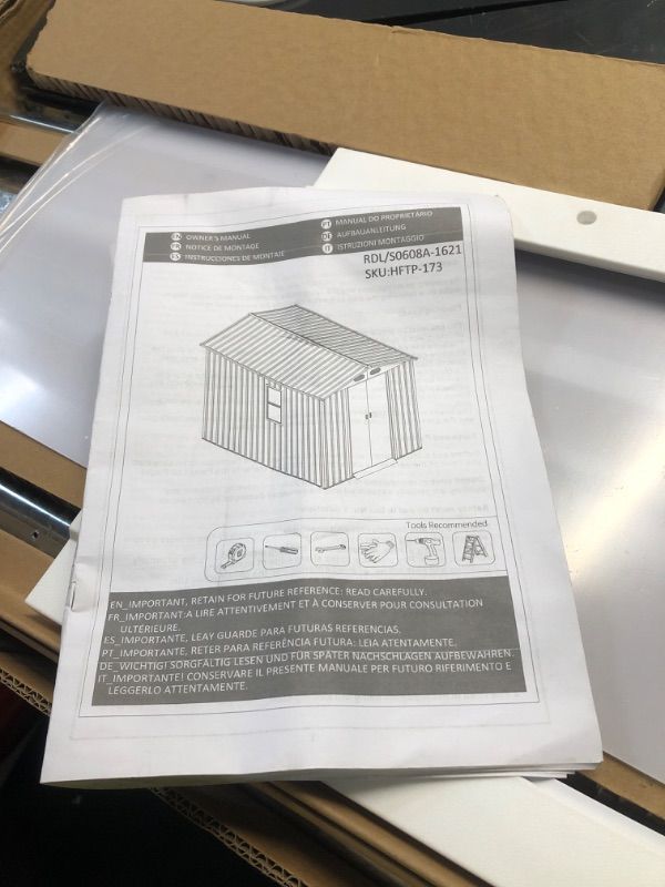 View 2 of ***PARTIAL SET BOX 2 OF UNKNOWN HOW MANY****
KEIKI 8x6 FT Heavy-Duty Outdoor Storage Shed, Metal Shed with Reinforced Frame, Lockable Doors & Air Vents, Weatherproof Garden Tool Shed for Backyard, White