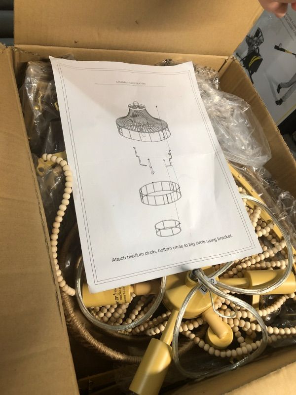Photo 1 of ***MISSING PARTS***
ELYCCUPA Wood Beaded Rattan Chandelier Boho Hand Woven Pendant Light 6-Lights Adjustable Coastal Pendant Lighting Fixtures for Dining Living Room Kitchen Hallway, Dia 20”, UL Listed