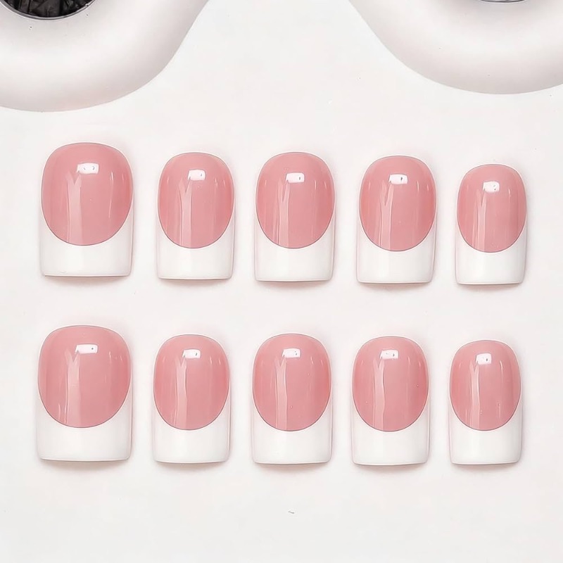 Photo 1 of 
Luxury Press on Nails Short Square Handmade Unique Reusable ABS Material Fake Nails French Tip False Nails Elegant Glossy Glue on Nail Thick Acrylic Nail(M)
