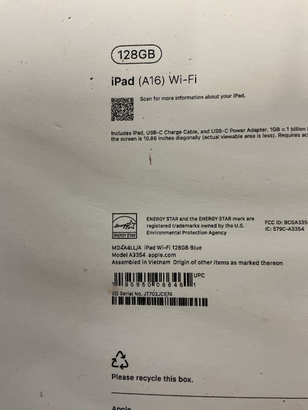 Photo 1 of —-FACTORY SEALED— Apple iPad 11-inch: A16 chip, 11-inch Model, Liquid Retina Display, 128GB, Wi-Fi 6, 12MP Front/12MP Back Camera, Touch ID, All-Day Battery Life — Blue