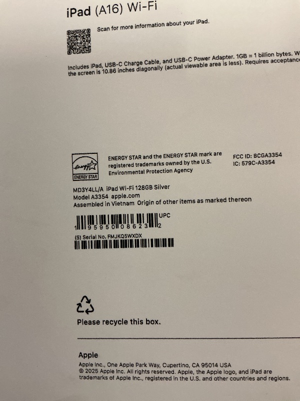 Photo 1 of —-FACTORY SEALED— Apple iPad 11-inch: A16 chip, 11-inch Model, Liquid Retina Display, 128GB, Wi-Fi 6, 12MP Front/12MP Back Camera, Touch ID, All-Day Battery Life — Silver