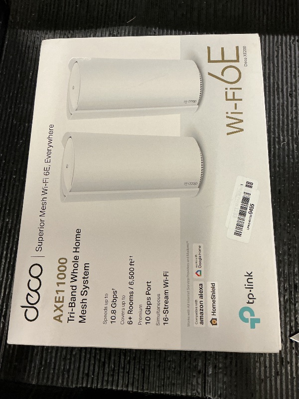 Photo 1 of TP-Link Deco XE200 Mesh WiFi AXE11000 Tri-Band WiFi 6E Mesh Network System - Replaces Wireless Internet Router and Extender, 10Gbps Ethernet Port, Compatible with Alexa, Deco XE200(2-Pack)