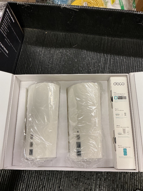 Photo 1 of TP-Link Deco XE200 Mesh WiFi AXE11000 Tri-Band WiFi 6E Mesh Network System - Replaces Wireless Internet Router and Extender, 10Gbps Ethernet Port, Compatible with Alexa, Deco XE200(2-Pack)