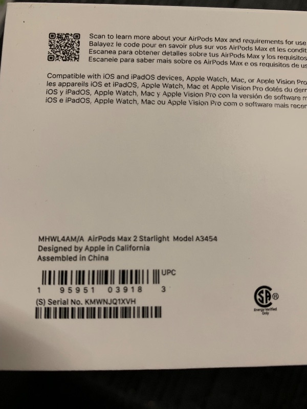 Photo 1 of Apple AirPods Max 2 Wireless Over-Ear Headphones, Active Noise Cancellation, Adaptive Audio, Personalized Spatial Audio, Live Translation, Bluetooth Headphones for iPhone – Starlight