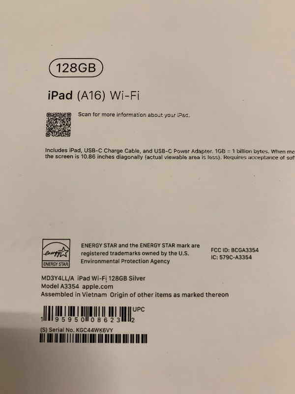 Photo 1 of Apple iPad 11-inch: A16 chip, 11-inch Model, Liquid Retina Display, 128GB, Wi-Fi 6, 12MP Front/12MP Back Camera, Touch ID, All-Day Battery Life — Silver