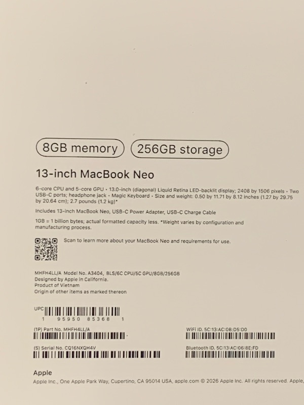 Photo 1 of Apple 2026 MacBook Neo 13-inch Laptop with A18 Pro chip: Built for AI and Apple Intelligence, Liquid Retina Display, 8GB Unified Memory, 256GB SSD Storage, 1080p FaceTime HD Camera; Blush