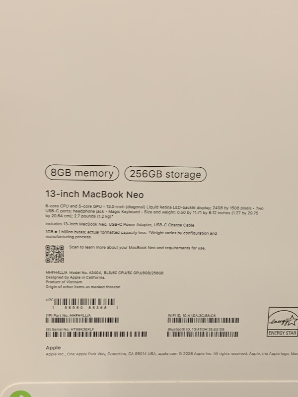 Photo 1 of Apple 2026 MacBook Neo 13-inch Laptop with A18 Pro chip: Built for AI and Apple Intelligence, Liquid Retina Display, 8GB Unified Memory, 256GB SSD Storage, 1080p FaceTime HD Camera; Blush