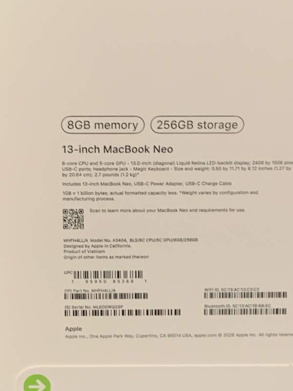 Photo 1 of Apple 2026 MacBook Neo 13-inch Laptop with A18 Pro chip: Built for AI and Apple Intelligence, Liquid Retina Display, 8GB Unified Memory, 256GB SSD Storage, 1080p FaceTime HD Camera; Blush