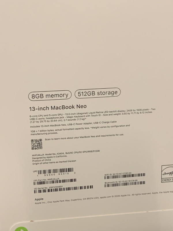 Photo 1 of Apple 2026 MacBook Neo 13-inch Laptop with A18 Pro chip: Built for AI and Apple Intelligence, Liquid Retina Display, 8GB Unified Memory, 512GB SSD Storage, 1080p FaceTime HD Camera, Touch ID; Blush