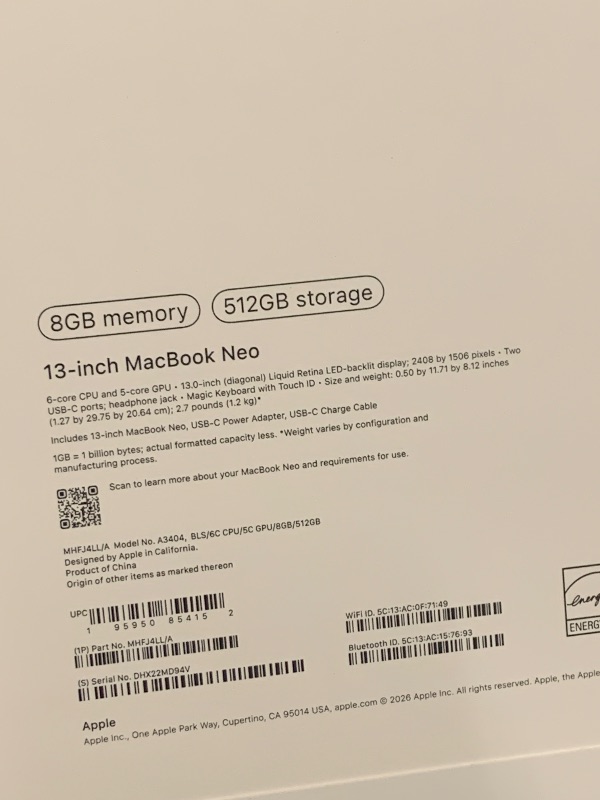 Photo 1 of Apple 2026 MacBook Neo 13-inch Laptop with A18 Pro chip: Built for AI and Apple Intelligence, Liquid Retina Display, 8GB Unified Memory, 512GB SSD Storage, 1080p FaceTime HD Camera, Touch ID; Blush