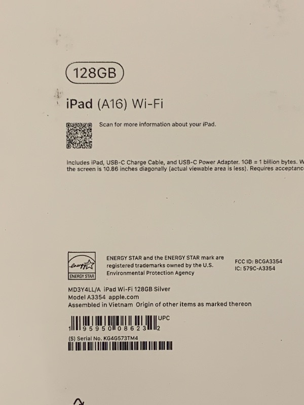 Photo 1 of Apple iPad 11-inch: A16 chip, 11-inch Model, Liquid Retina Display, 128GB, Wi-Fi 6, 12MP Front/12MP Back Camera, Touch ID, All-Day Battery Life — Silver