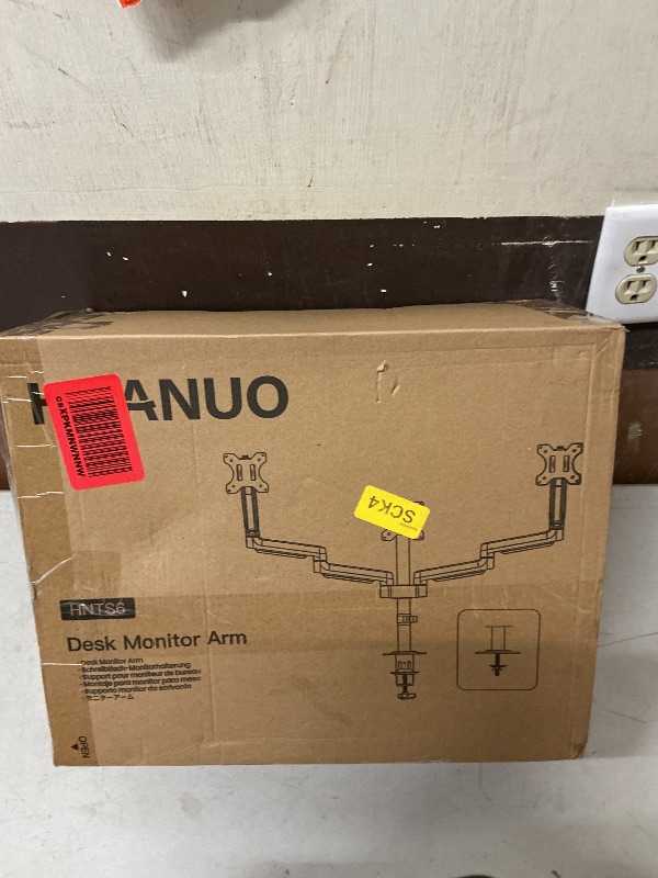 Photo 1 of HUANUO Triple Monitor Mount for 13-27 inch Computer Screens, Gaming 3 Monitor Desk Mount with Arm Holds 19.8lbs, Triple Monitors Stand with Tilt, Swivel, Rotation, VESA 75x75, 100x100mm