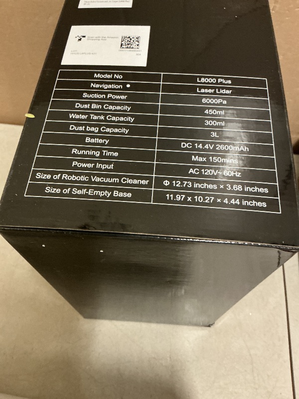 Photo 1 of Tikom Robot Vacuum and Mop, 6000Pa Robotic Vacuum Cleaner with Self-Emptying Base, 90 Days Capacity, LiDAR Navigation, Home Mapping, Ideal for Pet Hair, Hard Floors, Carpet (L8000 Plus)
