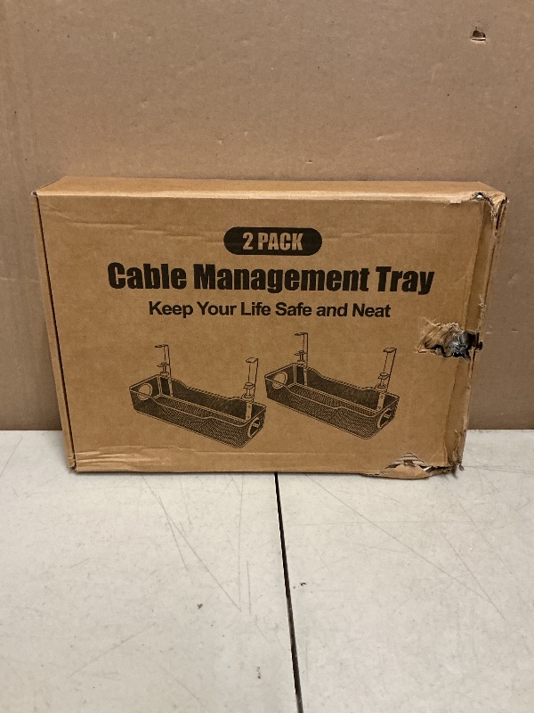 Photo 1 of 2 Pack Under Desk Cable Management Box White, Cinati 26.8" Wire Organizers No Drill, Cord Organization Tray with Clamp for Office, Home - No Damage to Desk